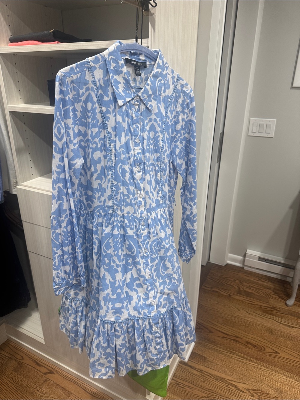 Ellen Tracy Light Blue & White Printed Long-Sleeve Dress